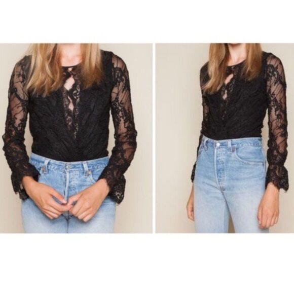 Stone Cold Fox | Tops | Stonecoldfox Black Lace Top Bodysuit Size ...